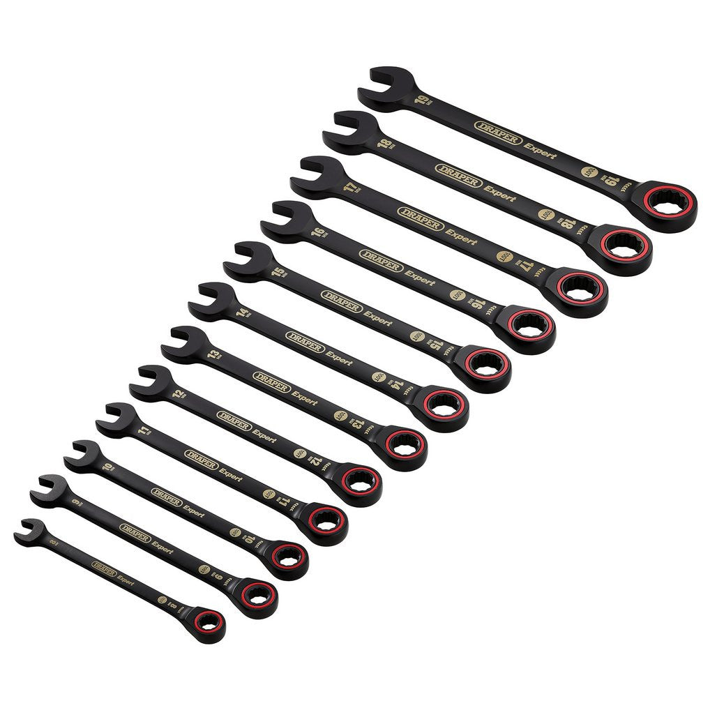 Draper Expert HI-TORQ® Metric Ratchet Combination Spanner Set, Black (12 Piece) 03896