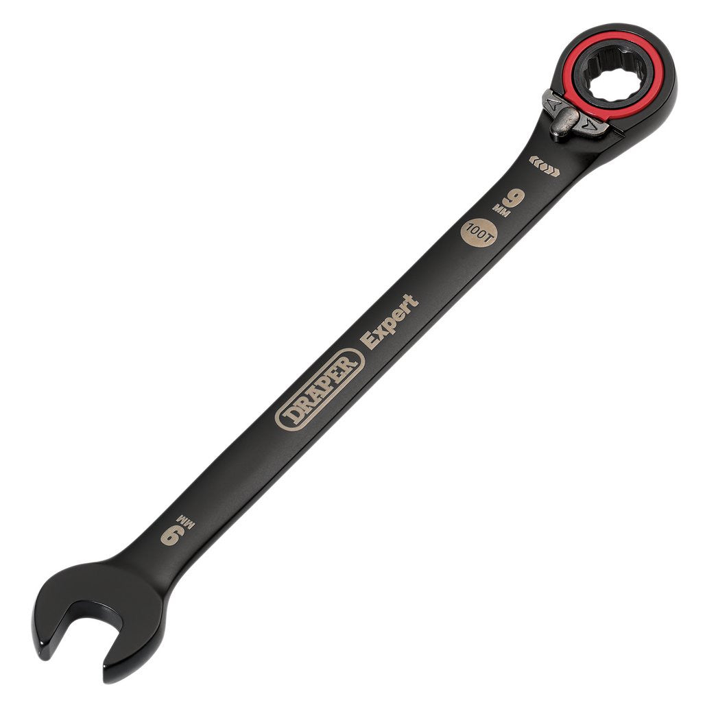 Draper Expert HI-TORQ® Metric Reversible Ratchet Combination Spanner, 9mm, Black 03899