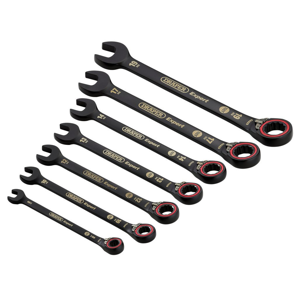 Draper Expert HI-TORQ® Metric Reversible Ratchet Combination Spanner Set, Black (7 Piece) 03911