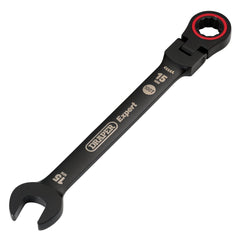 Draper Expert HI-TORQ® Metric Flexible Head Ratchet Combination Spanner, 15mm, Black 03922