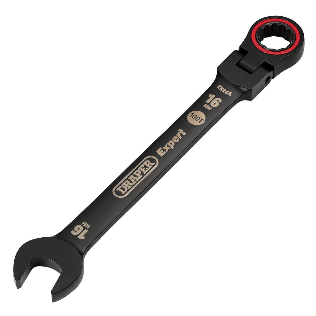 Draper Expert HI-TORQ® Metric Flexible Head Ratchet Combination Spanner, 16mm, Black 03923