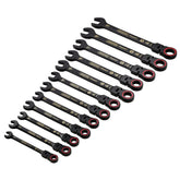 Draper Expert HI-TORQ® Metric Flexible Head Ratchet Combination Spanner Set, Black (12 Piece) 03929