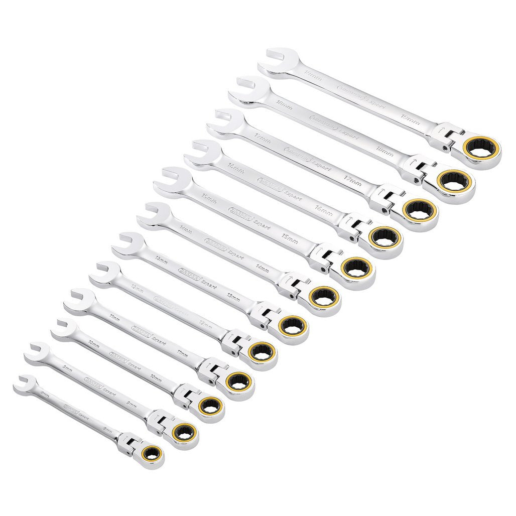 Draper Expert HI-TORQ® Metric Flexible Head Ratchet Combination Spanner Set (12 Piece) 03932