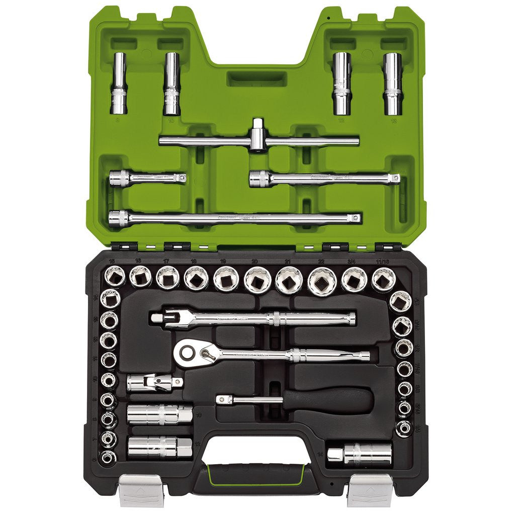 Draper Expert MM/AF Combined Socket Set, 3/8" Sq. Dr., Green (41 Piece) 04464