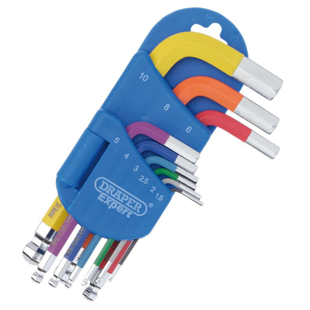 Draper Expert Metric Short Arm Ball End Hex Key Set, Colour Coded (9 Piece) 04912
