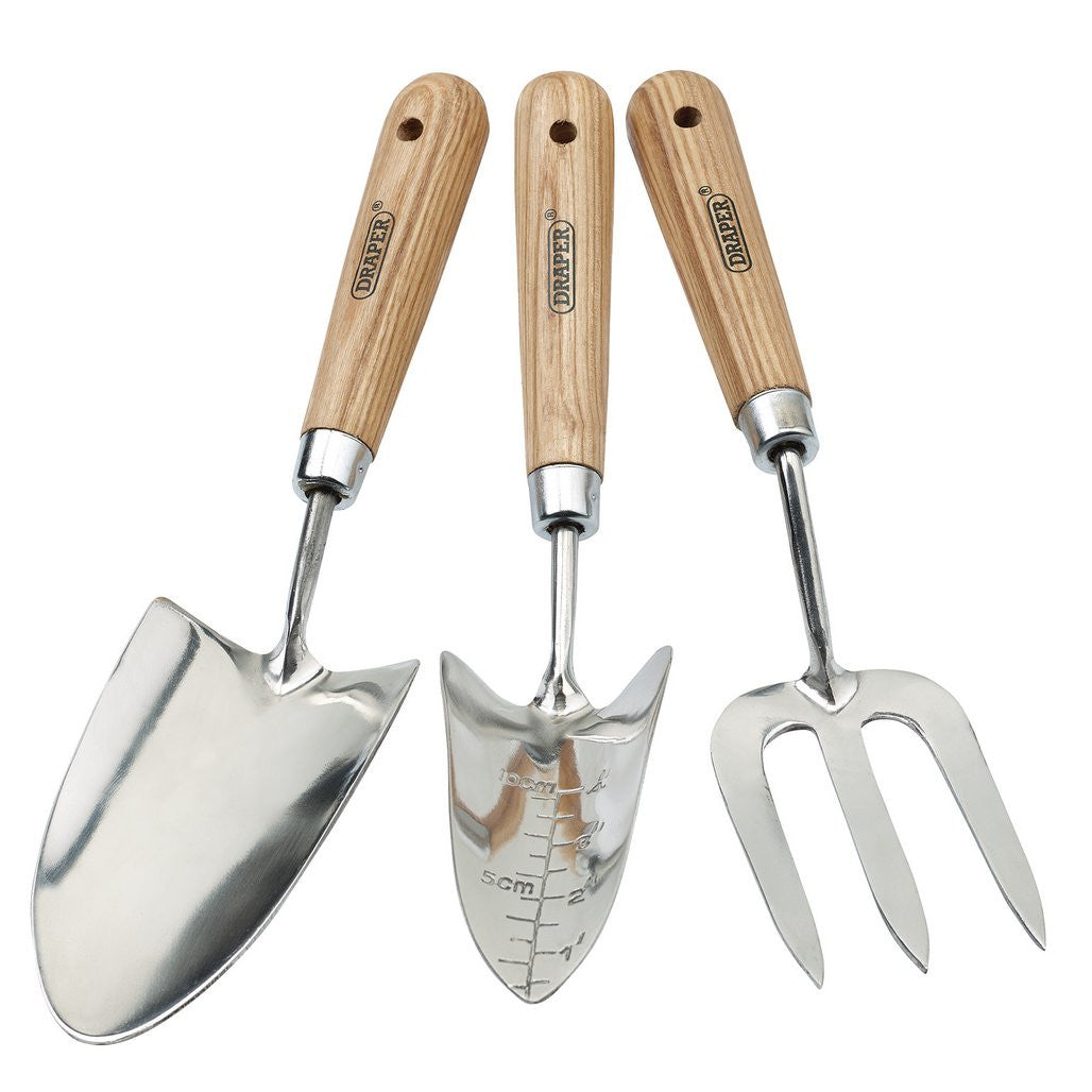 Draper Heritage Stainless Steel Hand Fork and Trowels Set with Ash Handles (3 Piece) 09565