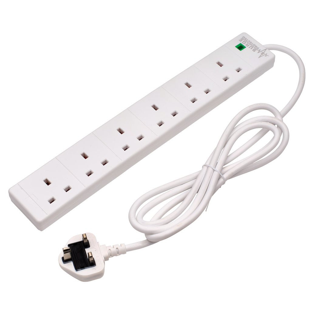 Draper Six Socket Surge Protected Extension Lead with Neon Indicator, 2m