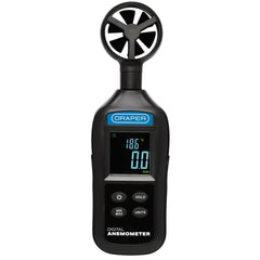 Draper Handheld Digital Anemometer - Wind Speed and Temperature Meter, 0.4-30m/s and -20 to +70°C