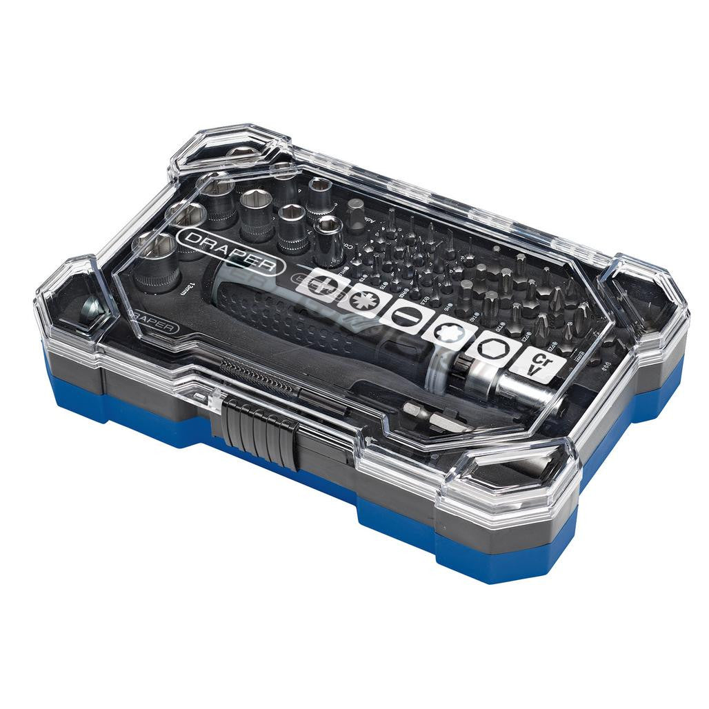 Draper Soft Grip Ratchet Screwdriver and Bit Set (55 Piece) 13442