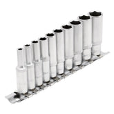 Draper Metric Deep Socket on Metal Rail, 1/4" Sq. Dr. (10 Piece) 16399