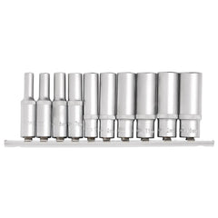 Draper Metric Deep Socket on Metal Rail, 1/4" Sq. Dr. (10 Piece) 16399