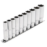Draper Deep Socket Set on Metal Rail, 3/8" Sq. Dr. (10 Piece) 16401