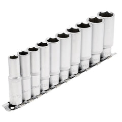 Draper Deep Socket Set on Metal Rail, 3/8" Sq. Dr. (10 Piece) 16401