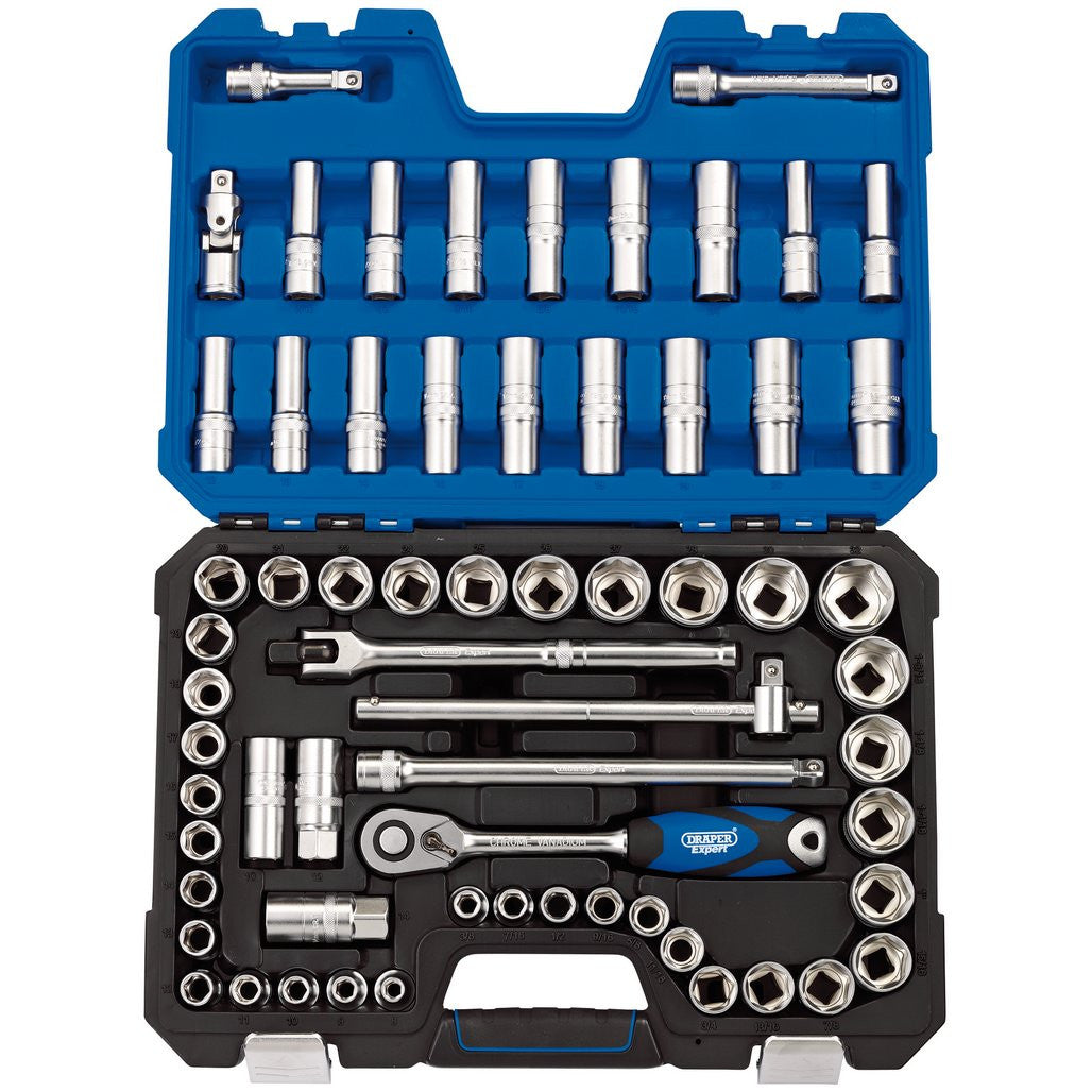 Draper Expert MM/AF Combined Socket Set, 1/2" Sq. Dr. (63 Piece) 16456