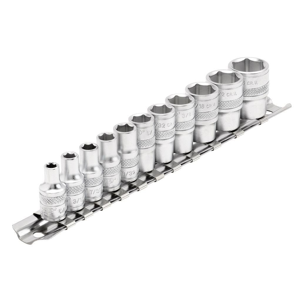 Draper Expert Imperial Socket Set on a Metal Rail, 1/4" Sq. Dr. (11 Piece) 16488