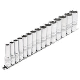 Draper Expert Metric Deep Socket Set on a Metal Rail, 3/8" Sq. Dr. (15 Piece) 16494