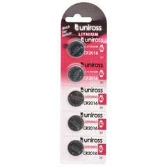 Draper Uniross Lithium Coin Cell CR2016 Batteries (Pack of 5)