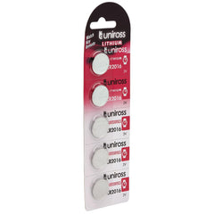 Draper Uniross Lithium Coin Cell CR2016 Batteries (Pack of 5)