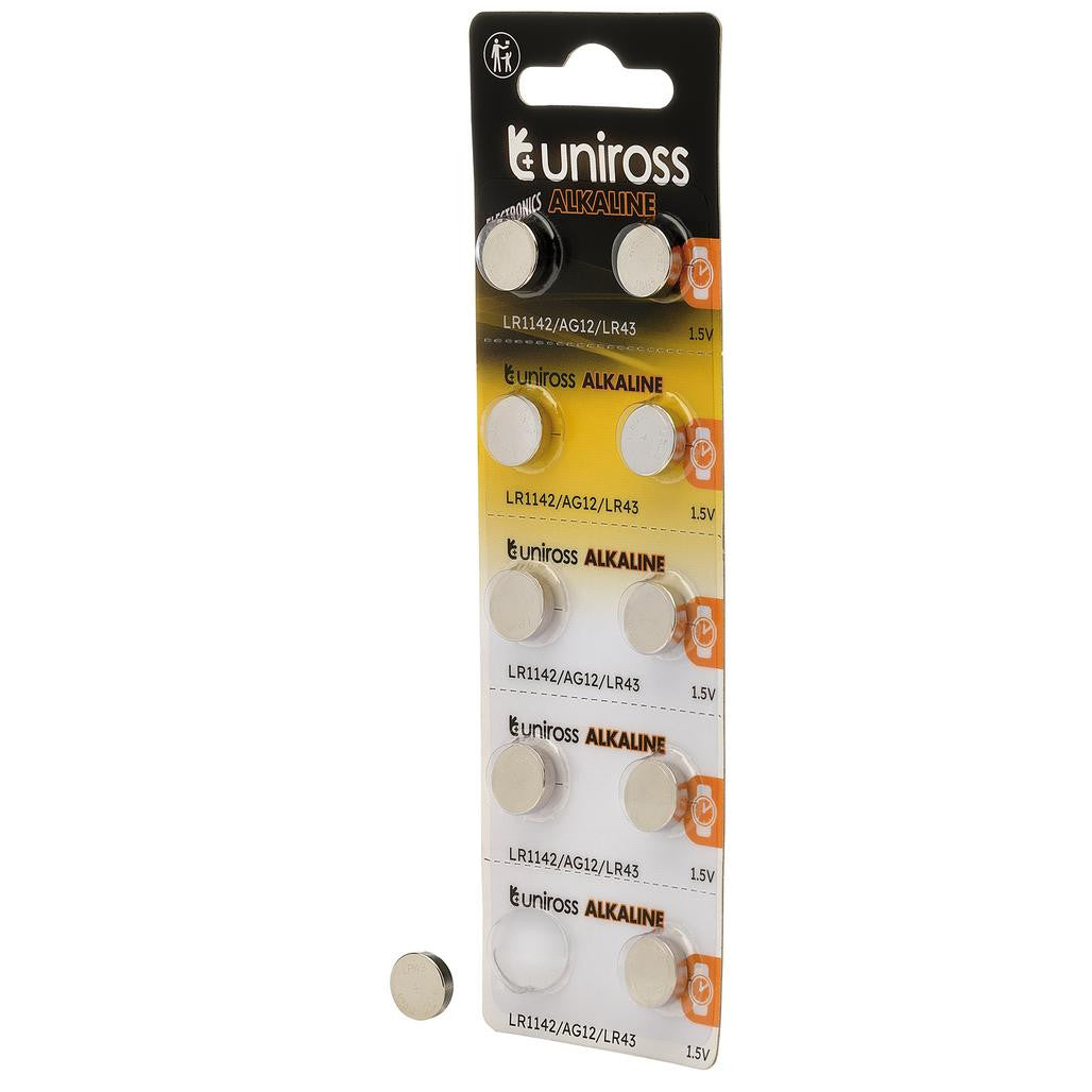 Draper Uniross Akaline Coin Cells LR44 AG13 Batteries (Pack of 10)
