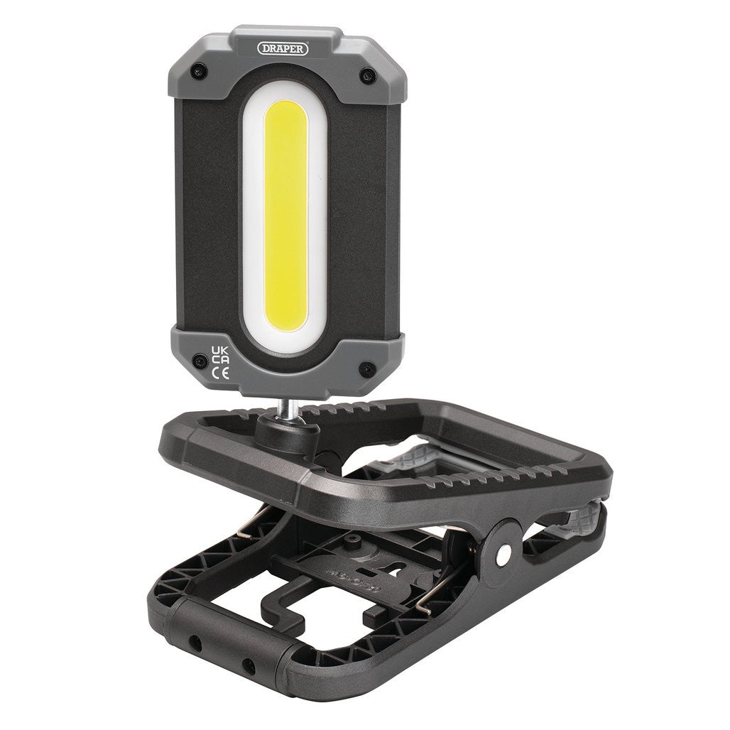Draper COB LED Rechargeable Work Light and Power Bank with Clamp, 10W, 1000 Lumens, USB-C Cable Supplied