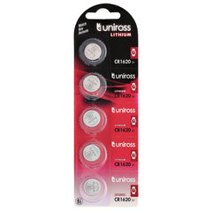 Draper Uniross Lithium Coin Cell CR1620 Batteries (Pack of 5)