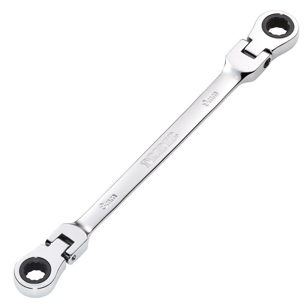 Draper HI-TORQ® Metric Flexible Head Double Ring Ratchet Spanner, 8 x 9mm 27744