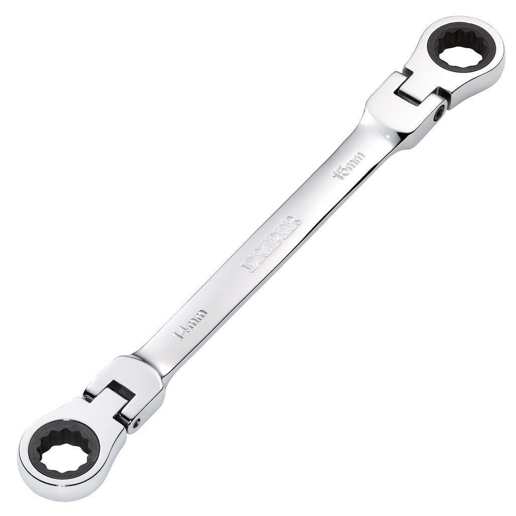 Draper HI-TORQ® Metric Flexible Head Double Ring Ratchet Spanner, 14 x 15mm 27747