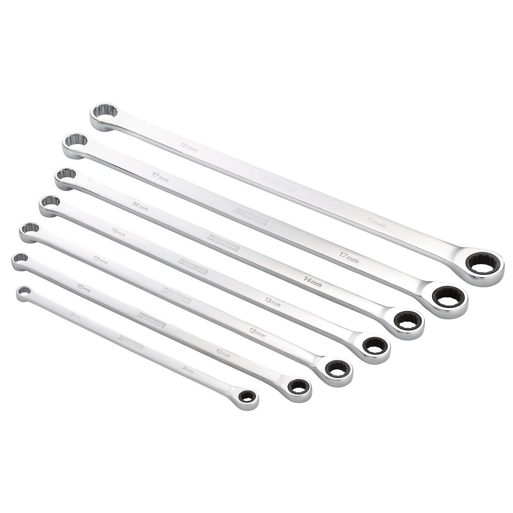 Draper HI-TORQ® Metric Extra-Long Double Ring Ratchet Spanner Set (7 Piece) 27778