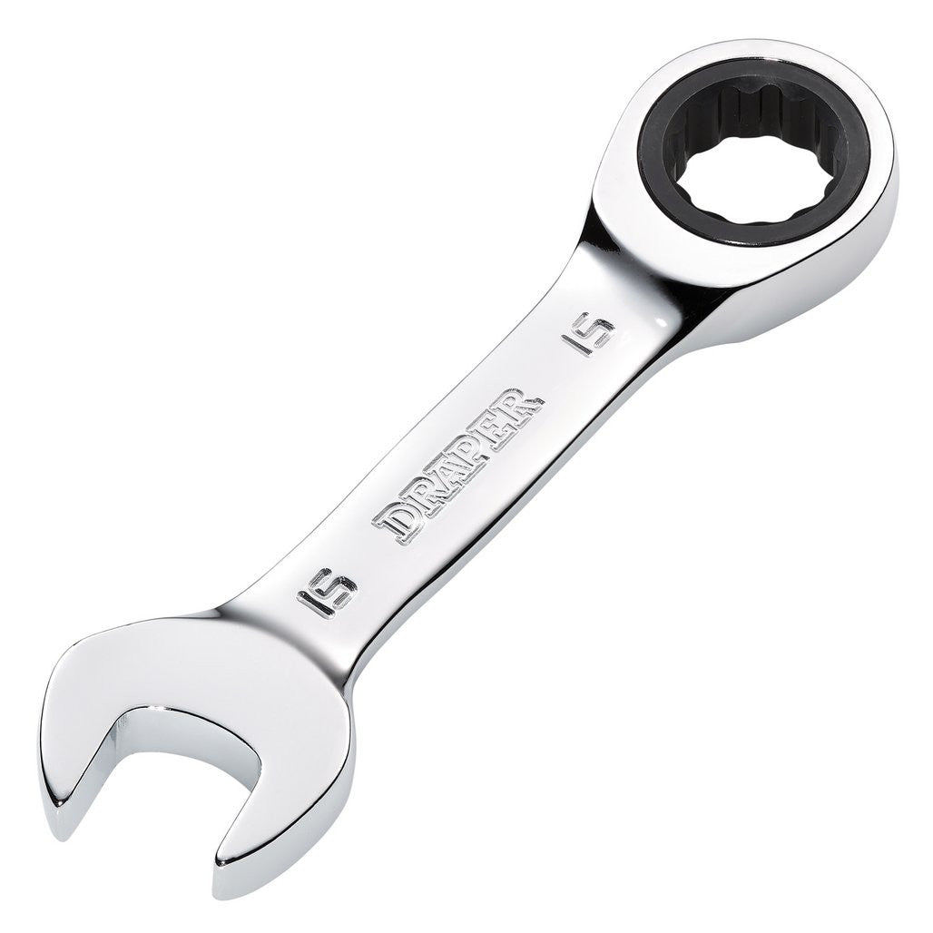 Draper HI-TORQ® Metric Stubby Ratchet Combination Spanner, 15mm 27909