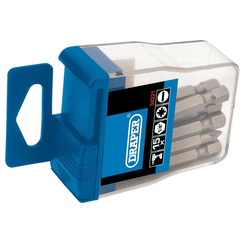 Draper Assorted Insert Bits in Plastic Storage Case, 1/4" Hex (15 Piece) 34221