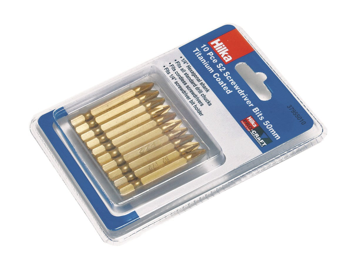 Hilka 10 pce Pozi No 2 Bits 50mm Titanium Bits 37955010