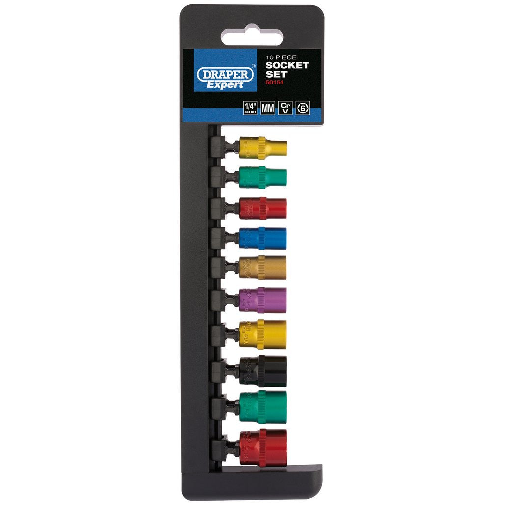 Draper Expert Metric Coloured Socket Set, 1/4" Sq. Dr. (10 Piece) 50151