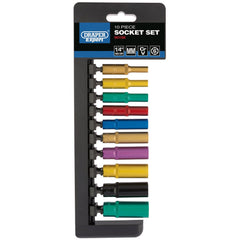 Draper Expert Metric Coloured Deep Socket Set, 1/4" Sq. Dr. (10 Piece) 50158