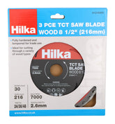 Hilka 3 pce 8 1/2" (216mm) TCT Saw Blades 24 / 36 / 48 TPI 51216003