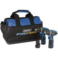 Draper Storm Force® 10.8V Power Interchange Combi Drill and Rotary Drill Twin Kit, 3 x 1.5Ah Batteries, 1 x Charger, 1 x Bag 52031