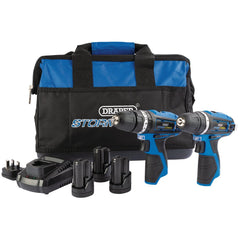 Draper Storm Force® 10.8V Power Interchange Combi Drill and Rotary Drill Twin Kit, 3 x 1.5Ah Batteries, 1 x Charger, 1 x Bag 52031