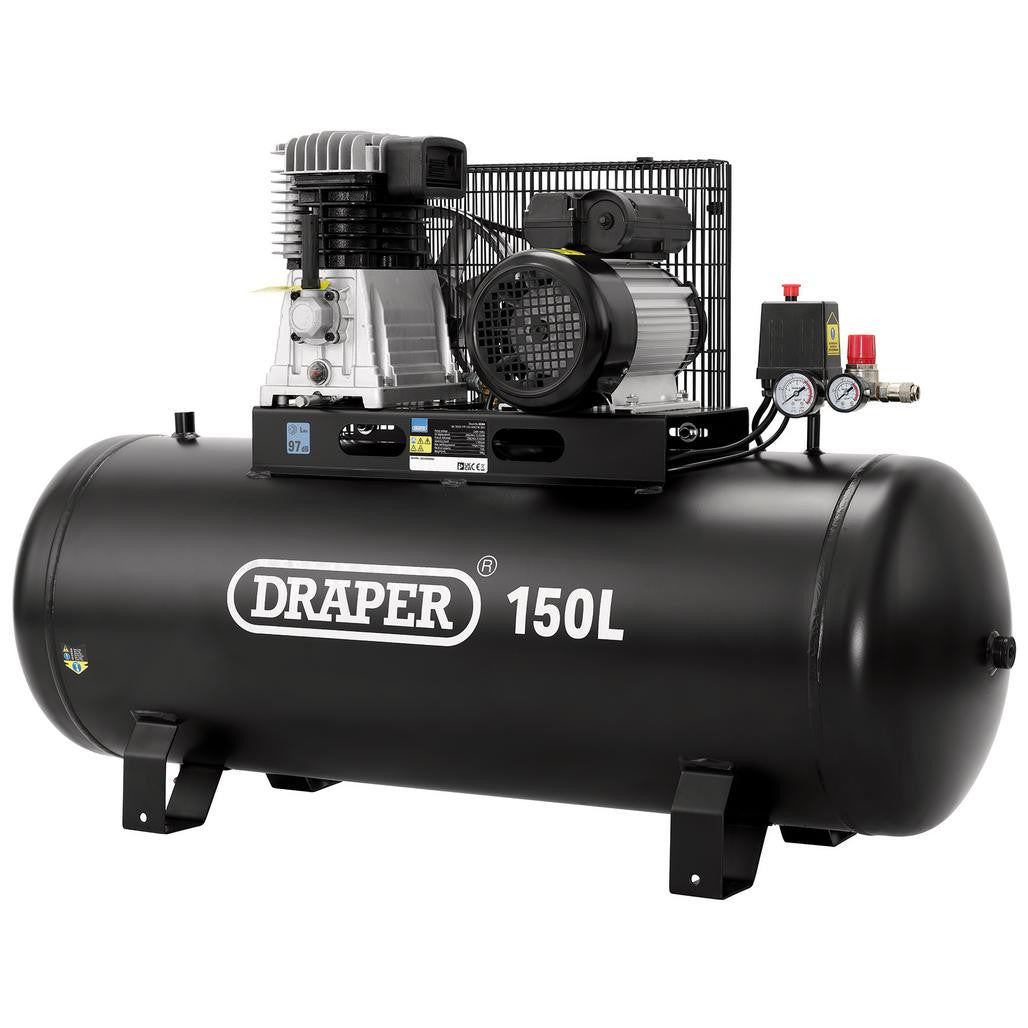 Draper 230V 150L Stationary Belt-Driven Air Compressor, 2.2kW/3HP 55304