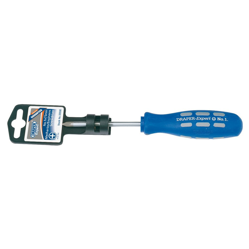 Draper Expert Cross Slot Mechanics Screwdriver, No.1 x 75mm 55500