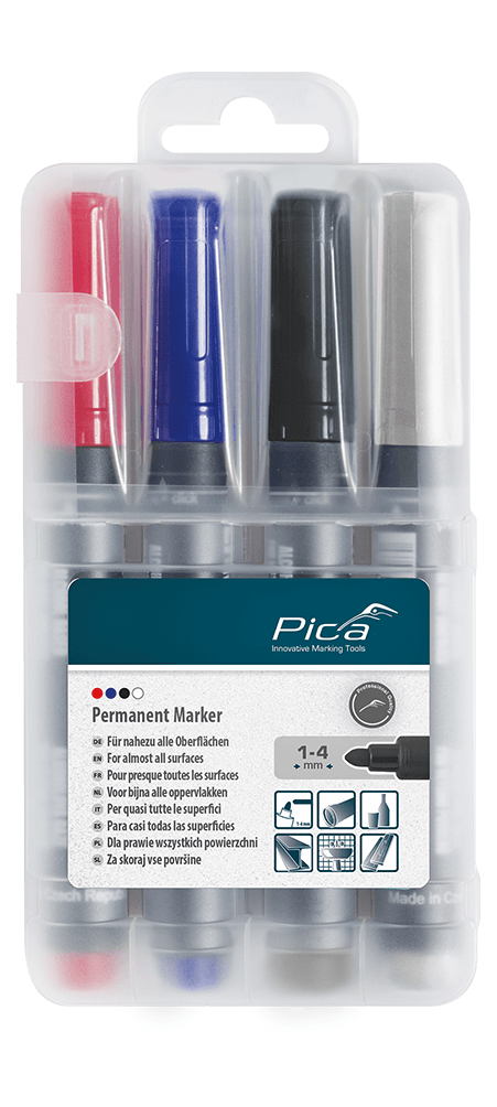 Pica Classic Bullet Point-Pen 4pk Colours Red Blue Black White - 52-4