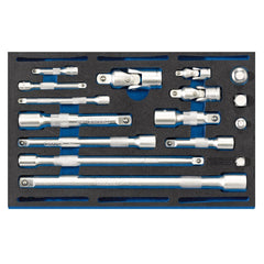Draper Extension Bar, Universal Joints and Socket Convertor Set 1/4 Drawer EVA Insert Tray (16 Piece)