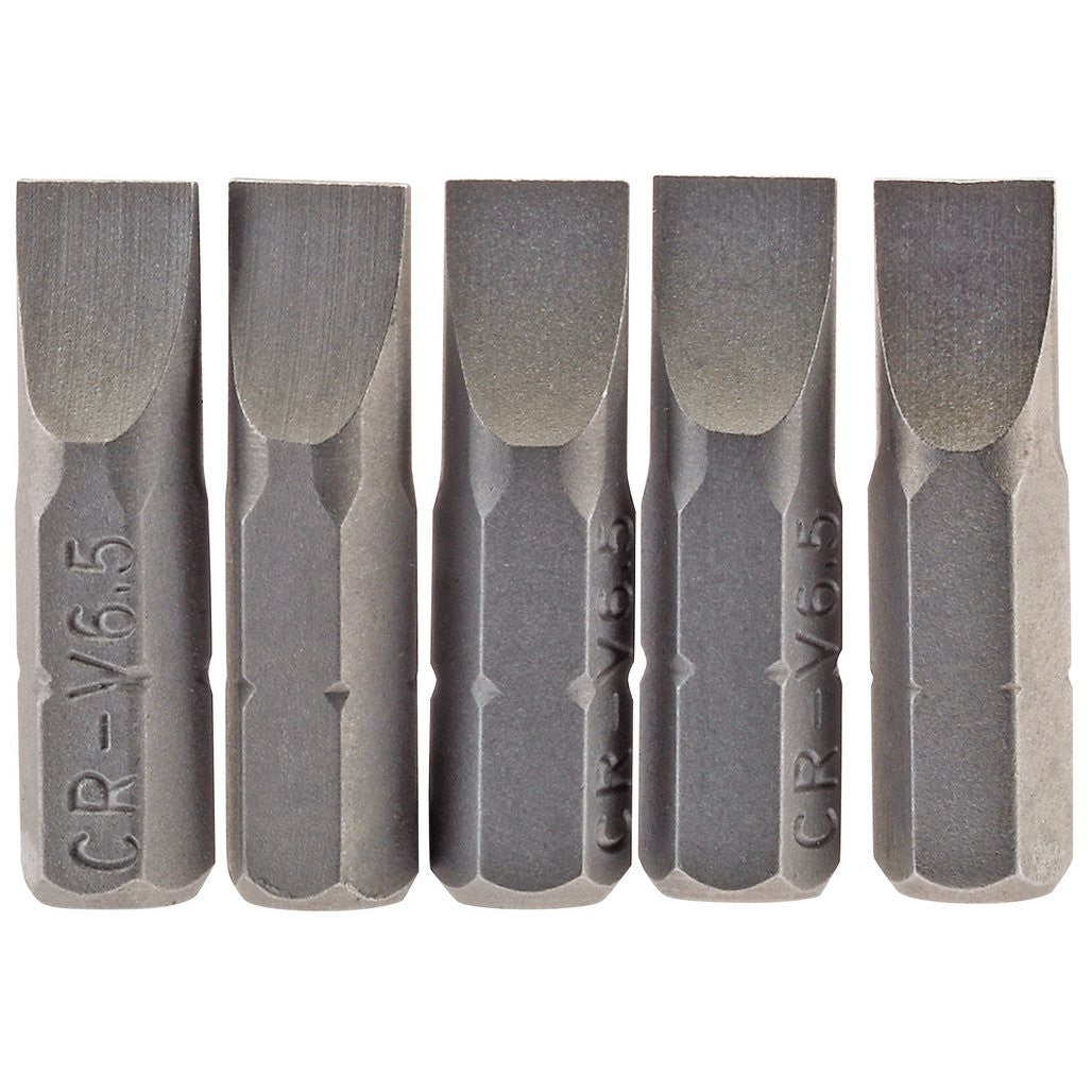 Draper Plain Slot Insert Bit, 6.5mm, 1/4" Hex, 25mm Long (Pack of 5) 64012