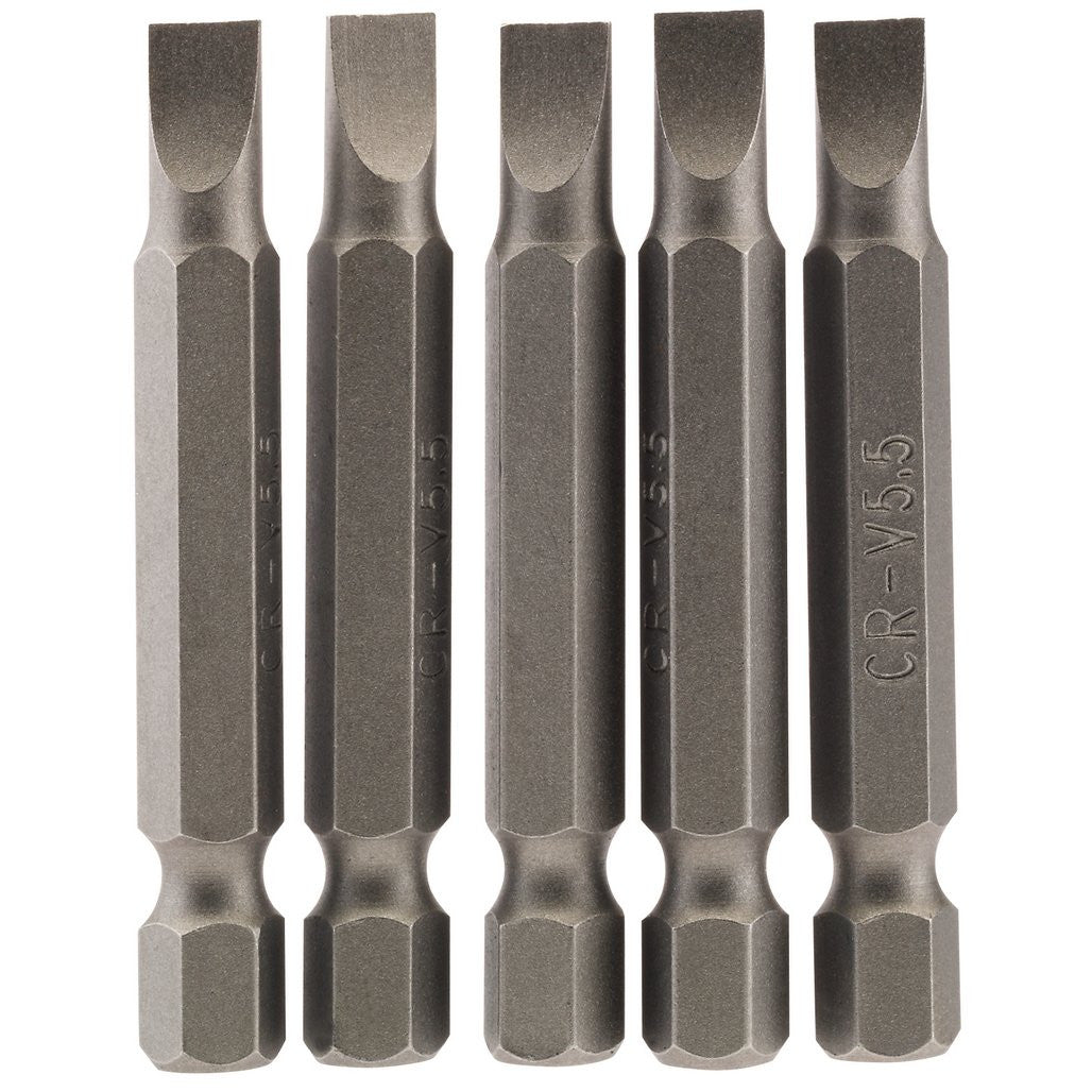 Draper Plain Slot Insert Bit, 5.5mm, 1/4" Hex, 50mm Long (Pack of 5) 64272