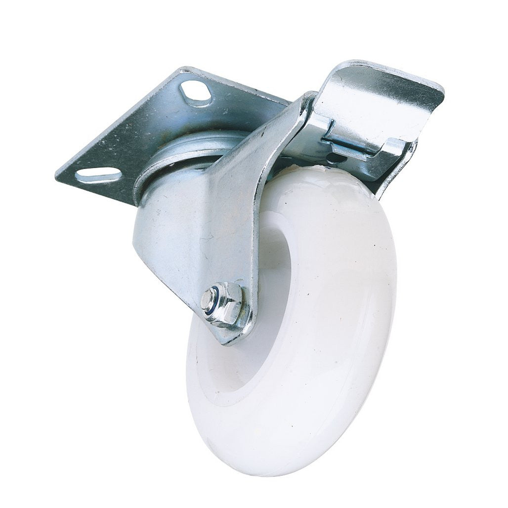 Draper Swivel Plate Fixing Nylon Wheel with Brake, 75mm Diameter, S.W.L. 70kg