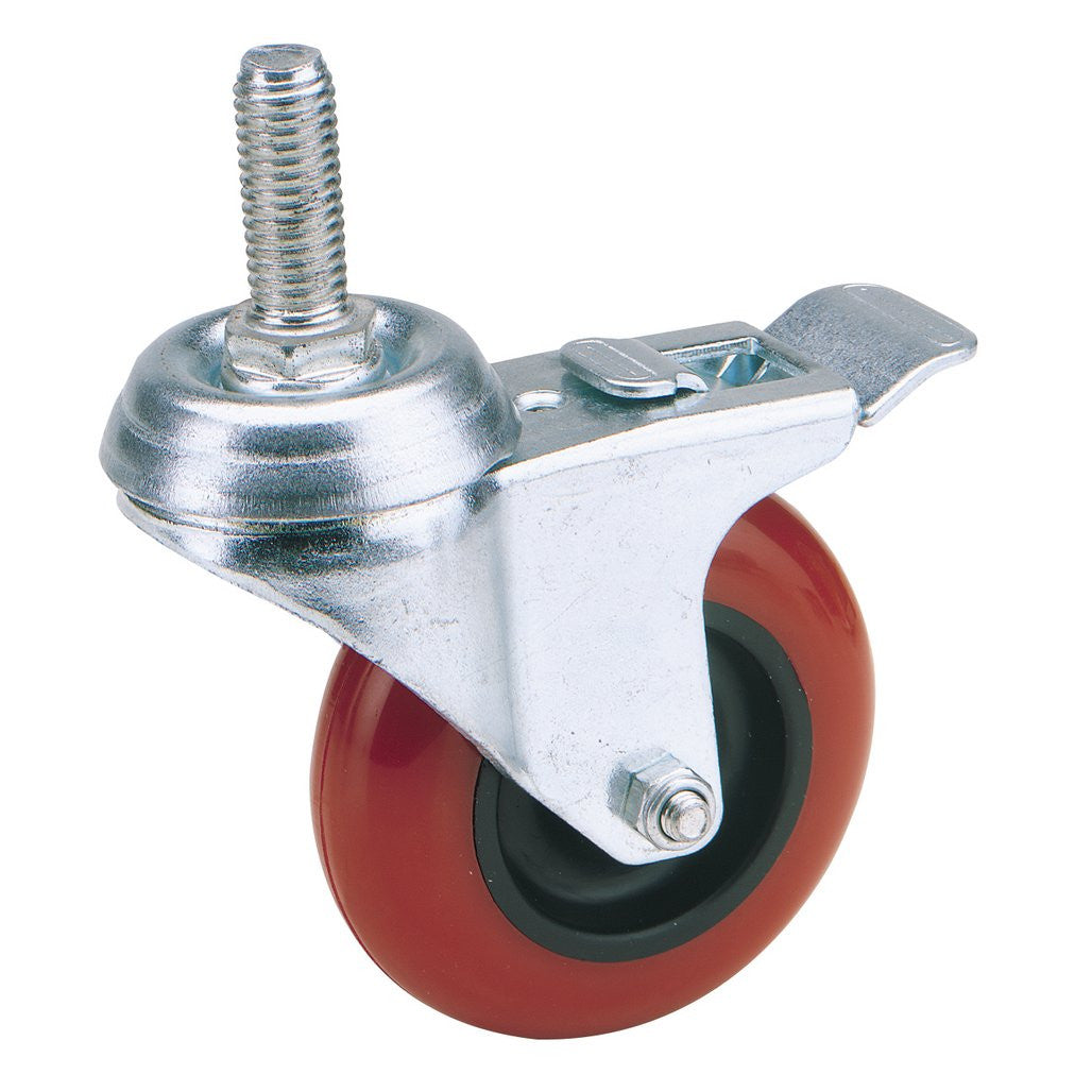Draper Swivel Bolt Fixing Polyurethane Wheel with Brake, 75mm Diameter, S.W.L. 70kg