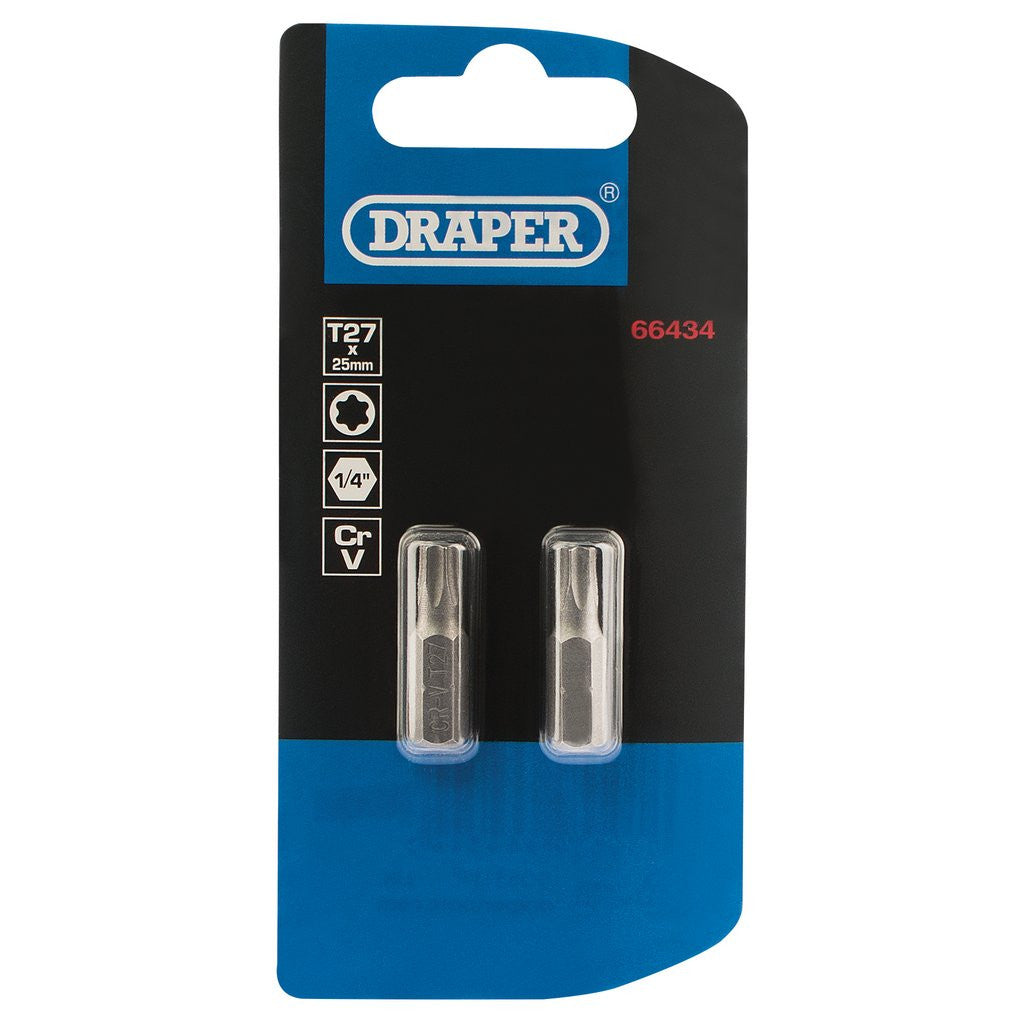 Draper TX-STAR® Insert Bit, 1/4" Hex, 25mm Long, T27 (Pack of 2) 66434