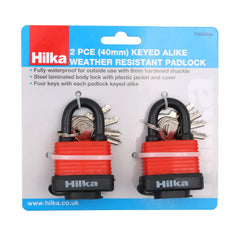 Hilka 40mm 2 pce Weather Resistant Padlock 70828040