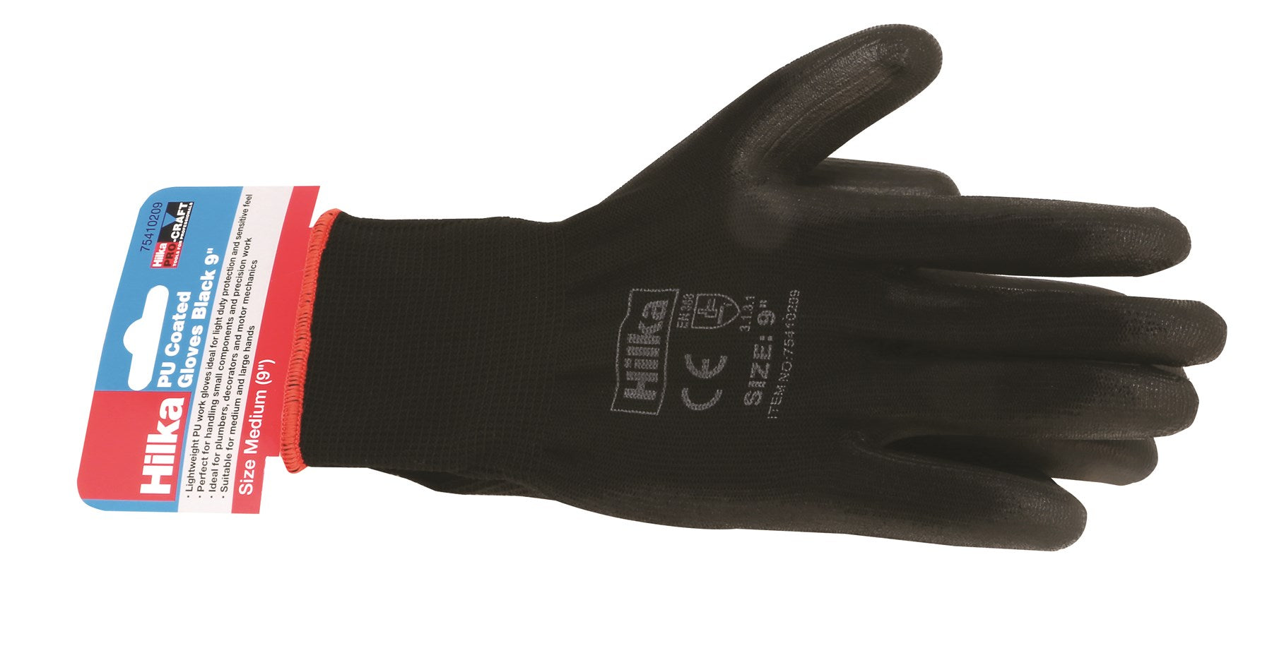 Hilka Medium 9" Black PU Work Gloves 75410209
