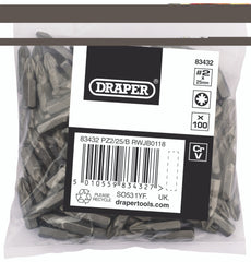 Draper PZ TYPE Insert Bits, 1/4", No.2 (Bag of 100) 83432