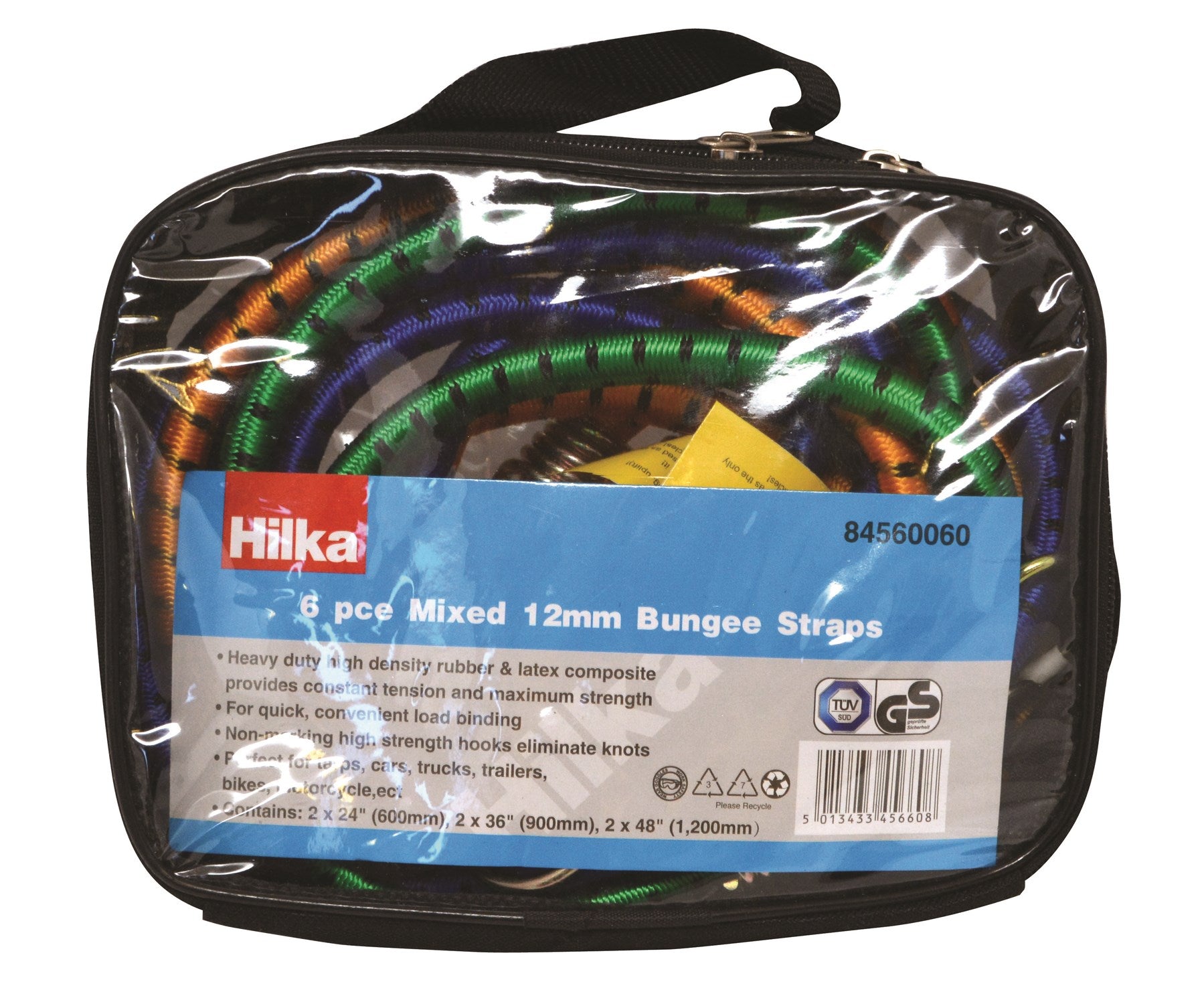 Hilka 6 pce Mixed 12mm HD Bungee Straps 84560060