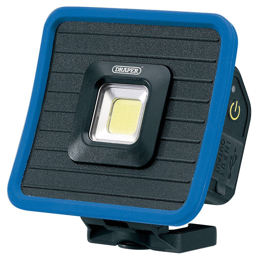 Draper COB LED Rechargeable Mini Flood Light and Power Bank with Magnetic Base and Hanging Hook, 10W, 1000 Lumens, Blue, USB-C Cable Supplied
